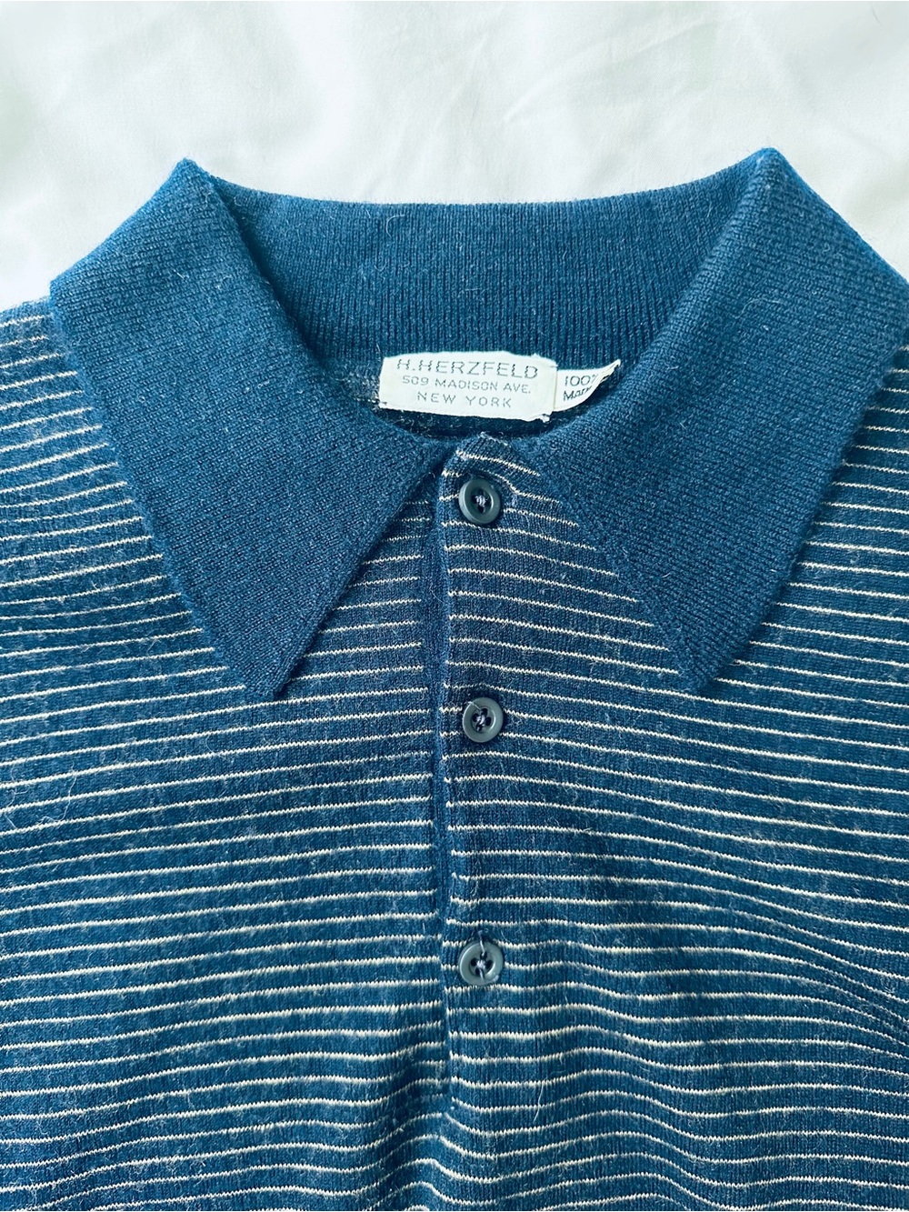Vintage H. Herzfeld Long Sleeve Navy Blue Wool Polo Sweater Size Medium